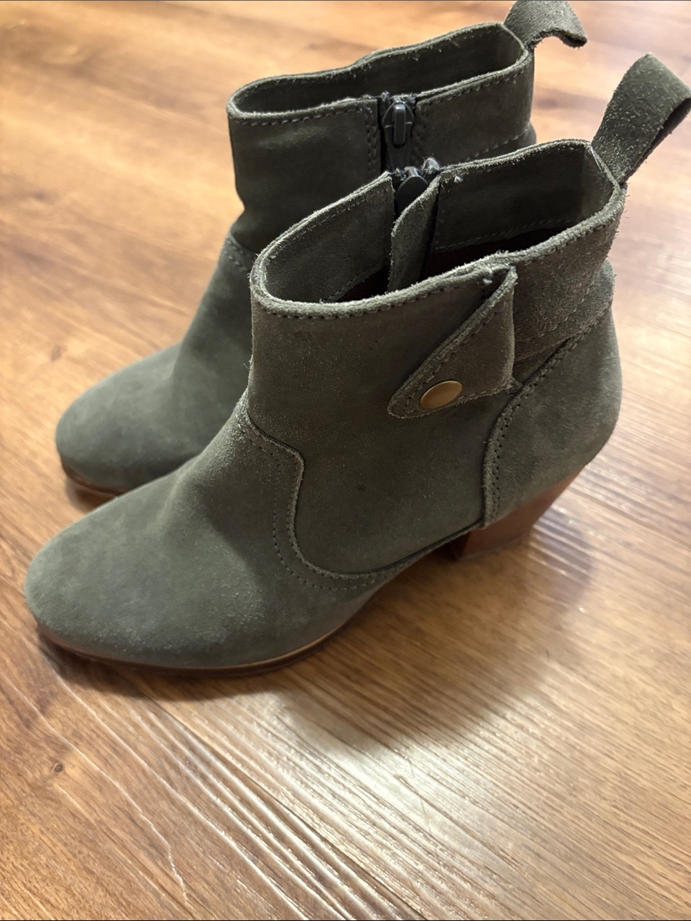 Diba Olive Green Suede Ankle Booties